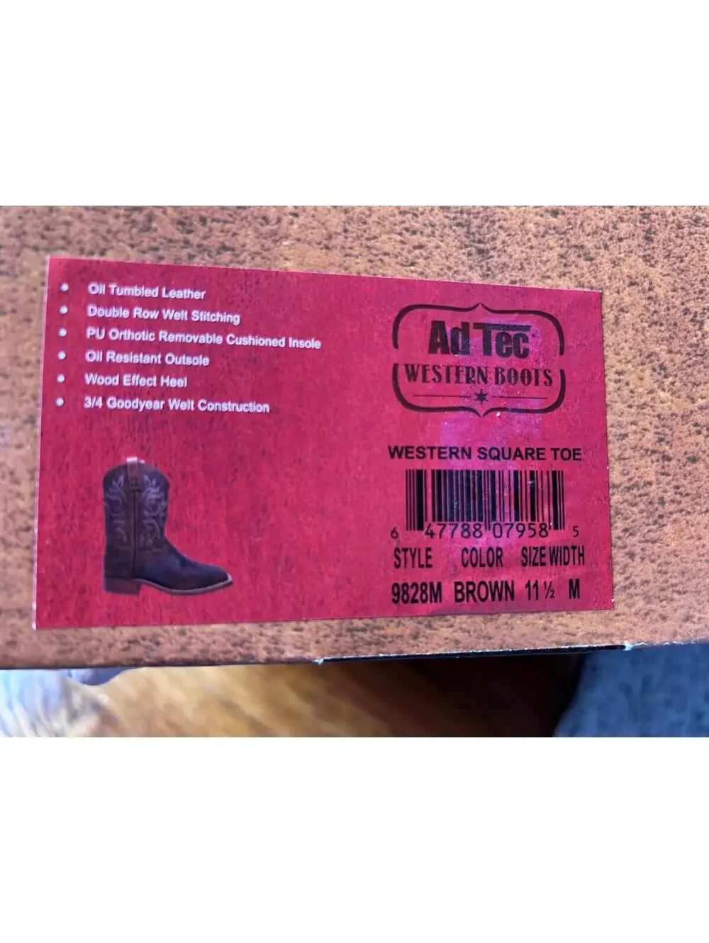 AdTec Mens Brown 11in Western Cowboy Boots Oiled Leather Size 11.5 M New in Box